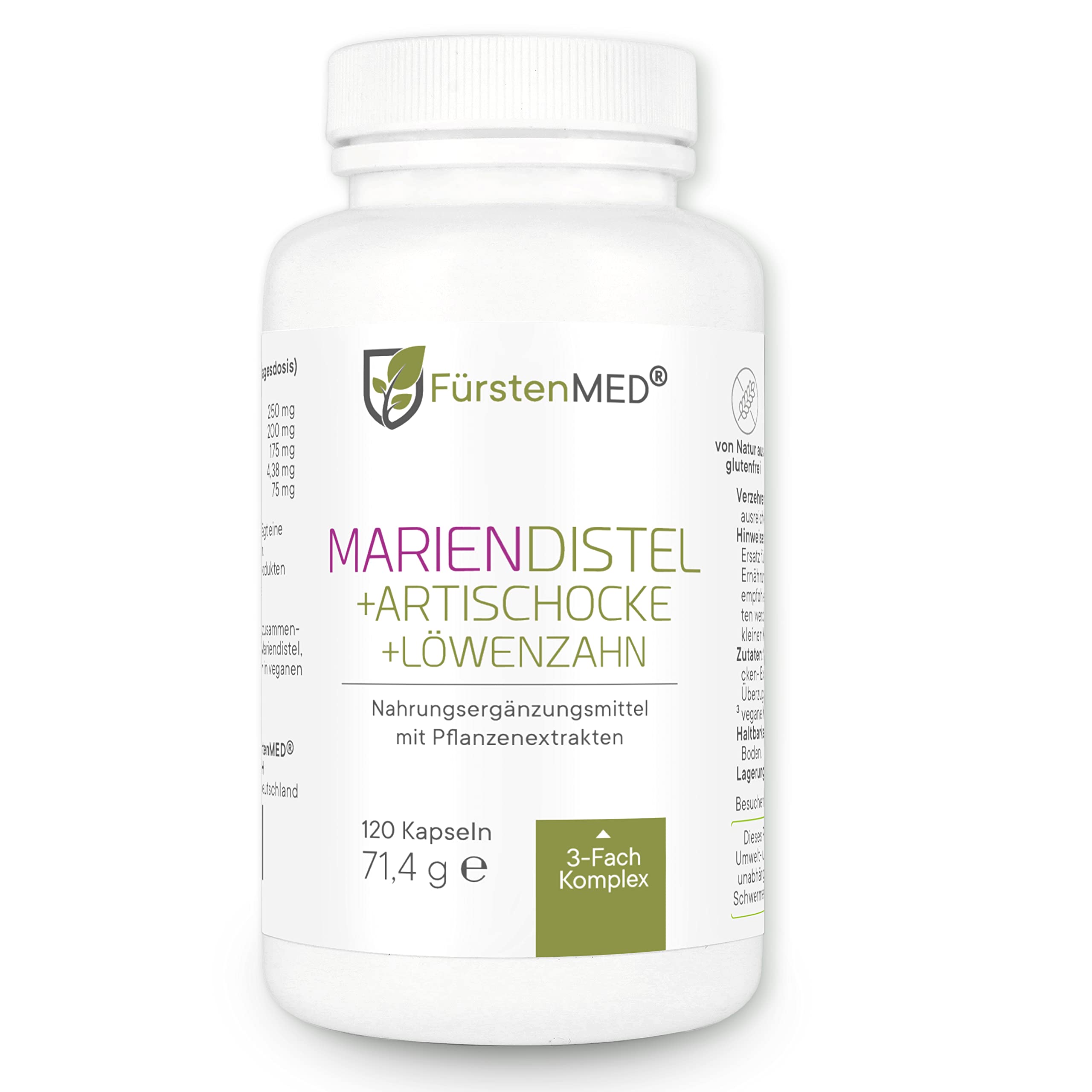 FürstenMED® Mariendistel Kapseln Hochdosiert mit Artischockenextrakt - Mariendistel Artischocke Löwenzahn und Cholin - Leber Komplex Hochdosiert mit 80% Silymarin 120 Kapseln Laborgeprüft