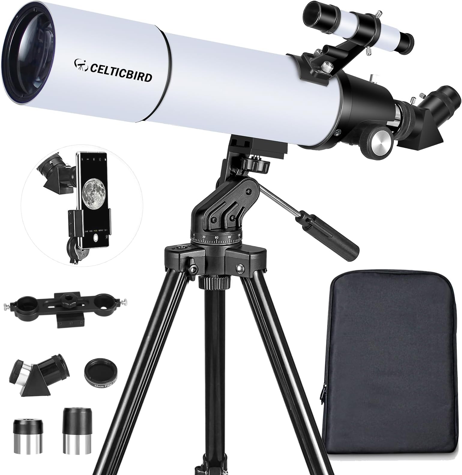 Celticbird Telescope for Adults High Powered, 80mm Aperture 600mm AZ Mount Refractor Telescope for Kids Beginners - Portable Telescopes for Adults Astronomy with Backpack, Phone Adapter, Moon Filter