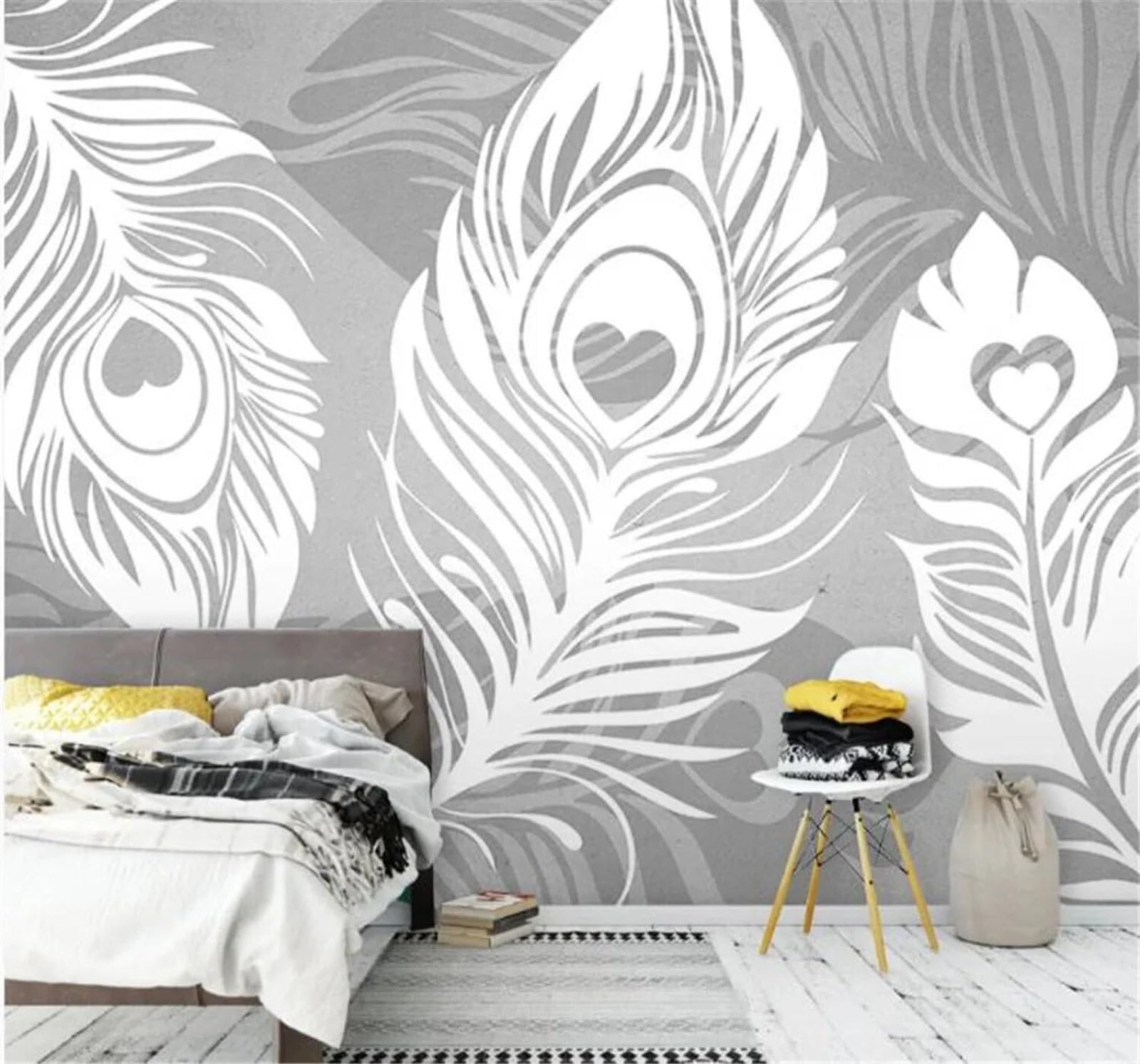 Tzxztt 200Cm×140Cm(B×H) Minimalist Hand Drawn Abstract Feathers Pattern Modern 3D Wallpaper Premium Textured Silk Neutral Tones Material Ideal For Living Room Bedroom-200Cm×140Cm