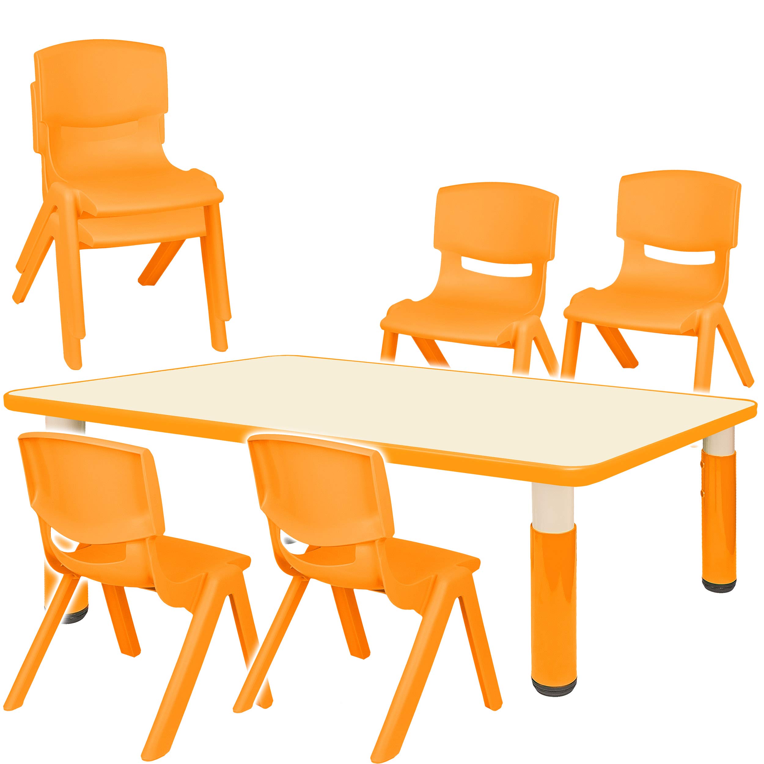 alles-meine.de GmbH Sitzgruppe für Kinder - Tisch + 6 Kinderstühle - Größen & Farbwahl - orange - höhenverstellbar - 1 bis 8 Jahre - Plastik - für INNEN & AUßEN - Kindertisch/K..