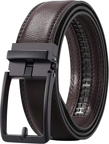 AWAYTR Men Ratchet Genuine Leather Belt - Adjustable Casual Dress