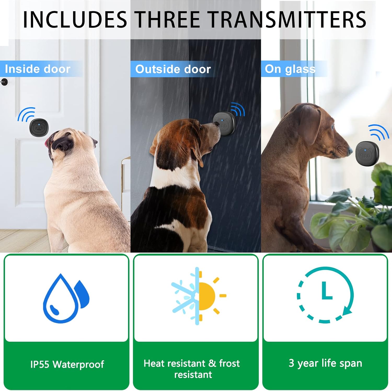Whimsii Wireless Dog Doorbell, Ring Bell to Go Outside, IP55 Waterproof