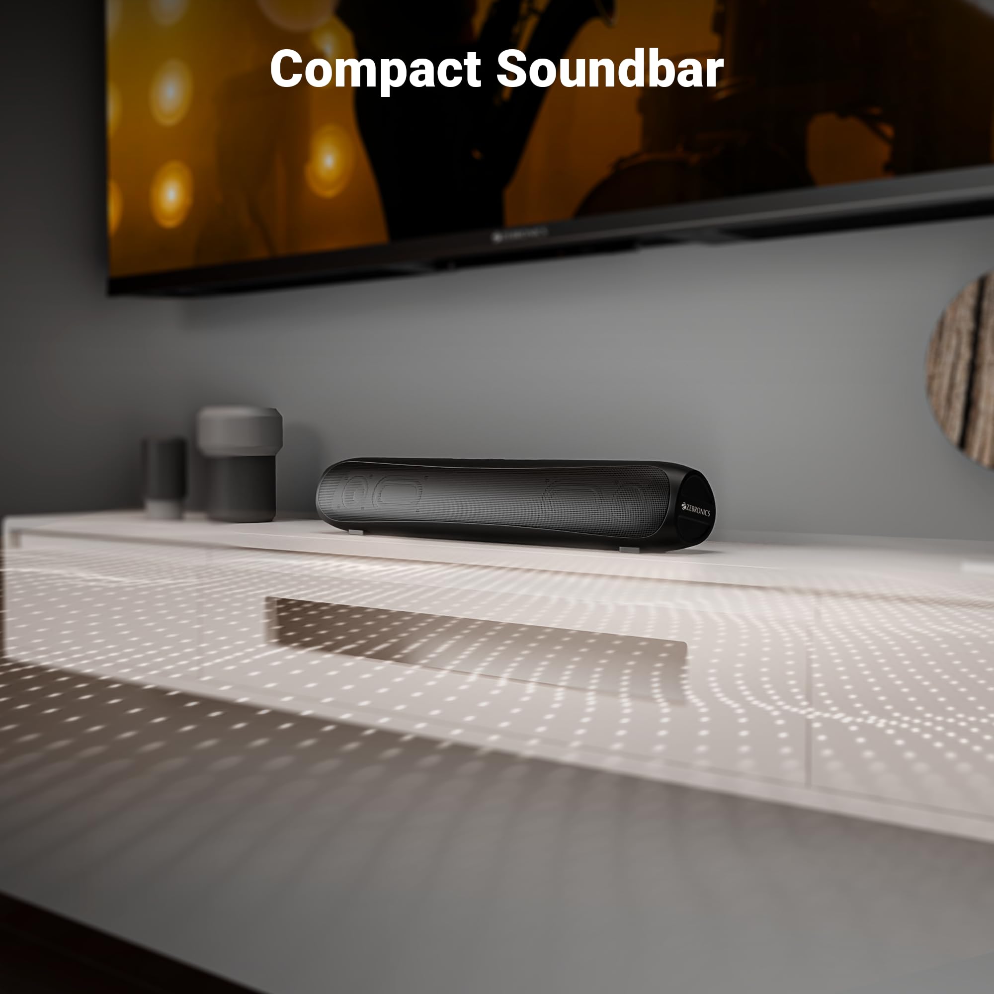 Zebronics Compact Soundbar, 18 Watts, Upto 6 Hours Playback, Dual 52mm Drivers, Dual Passive Radiators, TWS, Type-C Charging, USB, AUX, LED Indicator (Vita Bar 202) — Amazon image 4