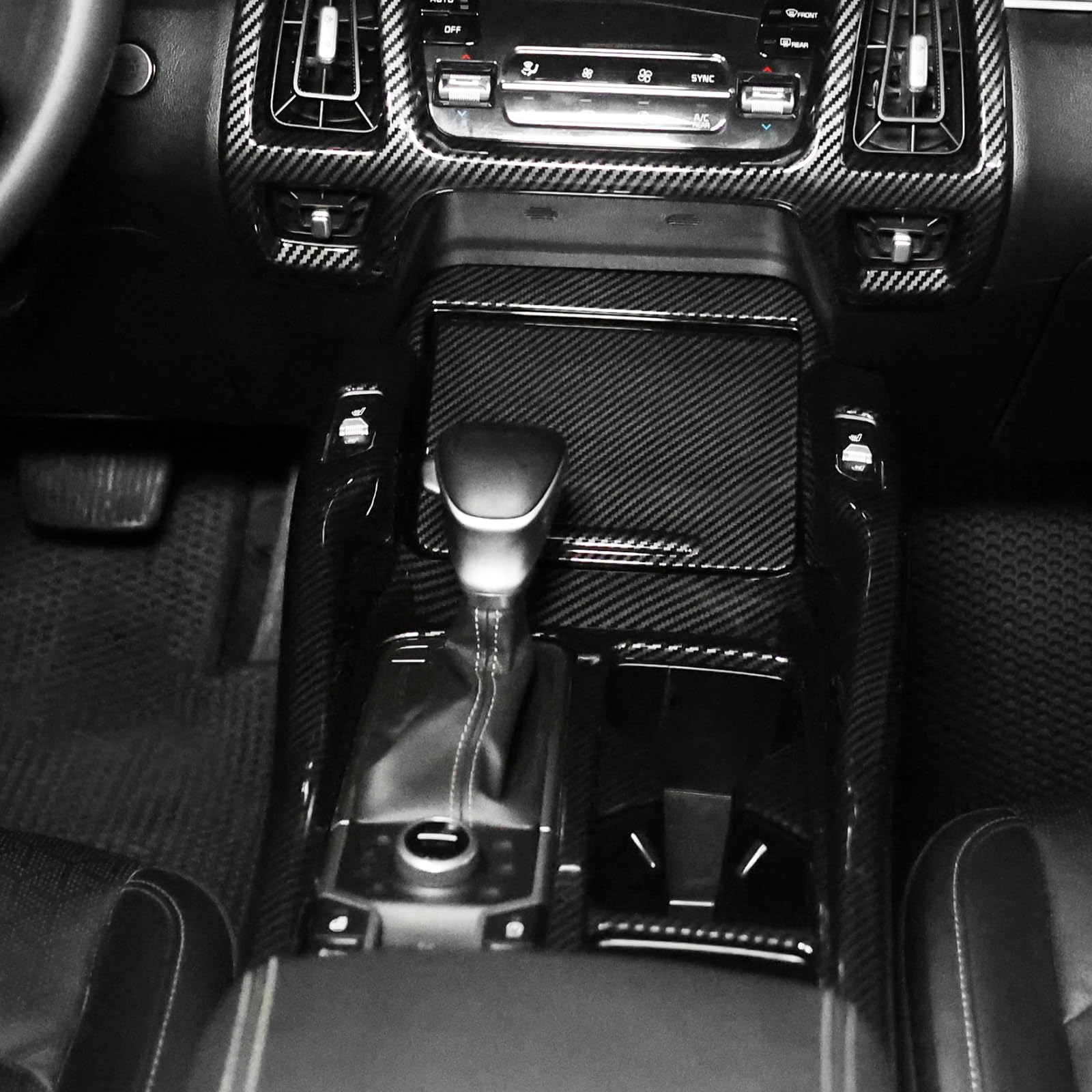 für Kia Sorento 2021-2026 Mittelkonsole Schalttafel Rahmen Blende Abdeckung Getriebe Schaltrahmen Verkleidung Autozubehör (Kohlefaser Look)