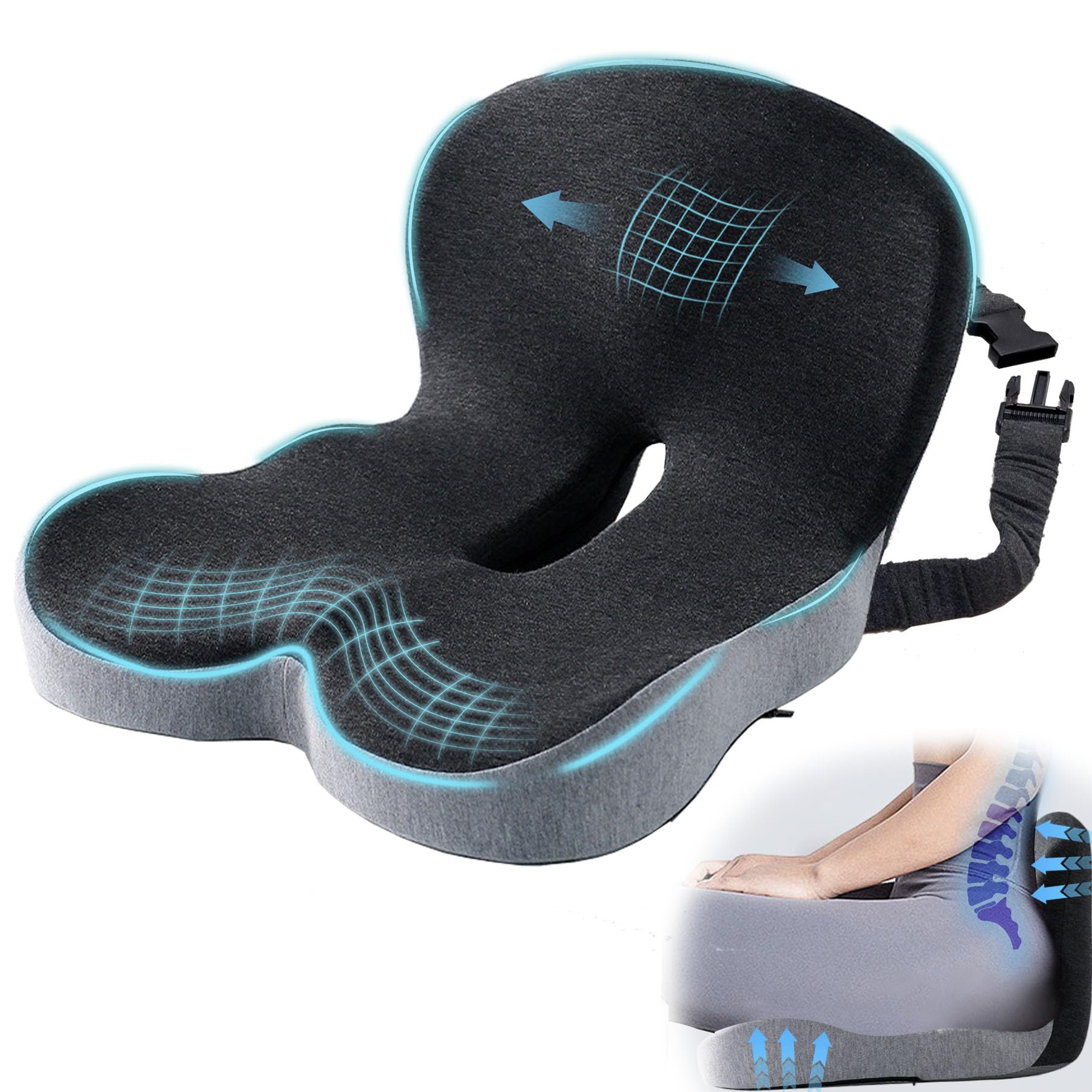Amazon.com: Ergonomic Seat Cushion with Adjustable Strap, Memory