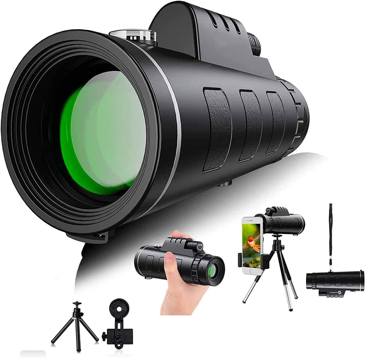 40X60 Magnification Zoom HD Monocular Telescope with Smartphone Mount and Tripod, Bi-Focal Monocular Telescope for adults and childeren with FMC Coating, Built-in Compass and BAK4 Prism,For Bird