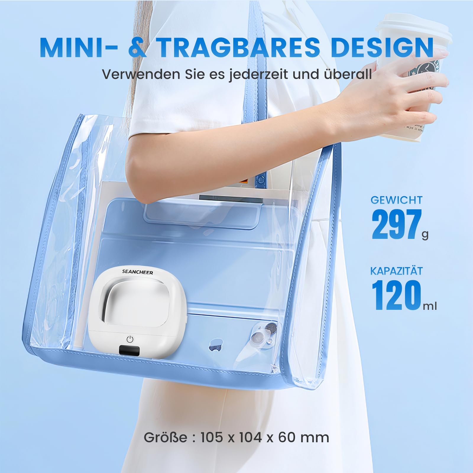 Ultraschallreinigungsgerät 48000Hz Ultraschallreiniger Schnurlos Aufladbare | 120ML | Ultrasonic Cleaner Ultraschallbad für | Zahnersatz | Retainer | Prothesen | Zahnschiene | Schmuck | (Weiß)
