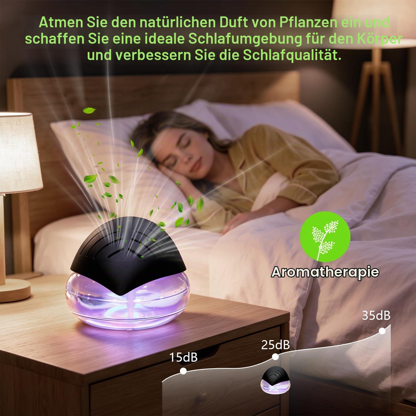 Lufterfrischer Luftbefeuchter Aroma Diffuser Ioniser with 30ml Essential Oils, Aromatisierer Raumluftreiniger, Water Air Purifier &Colour Changing LED Light/Schwarz
