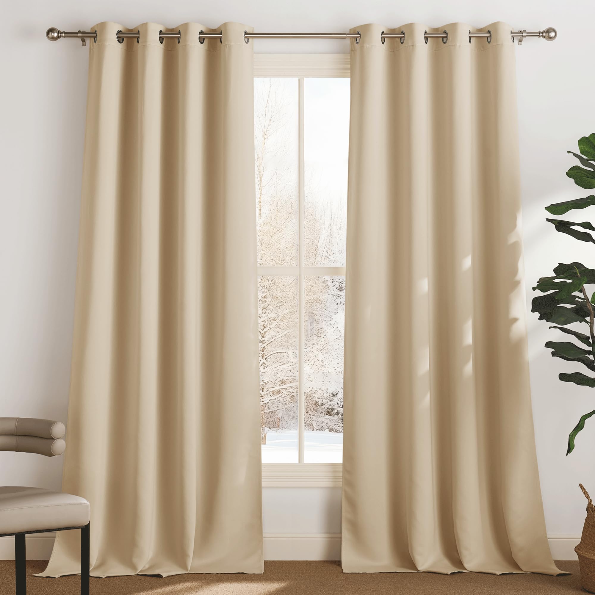 PONY DANCE Vorhänge Wärmeisolierend Ösenschal 2er Set H 245 x B 140 cm Biscotti Beige, 60-75% Verdunklungsvorhänge Thermovorhang gegen Kälte Wohnzimmer Gardinen Modern