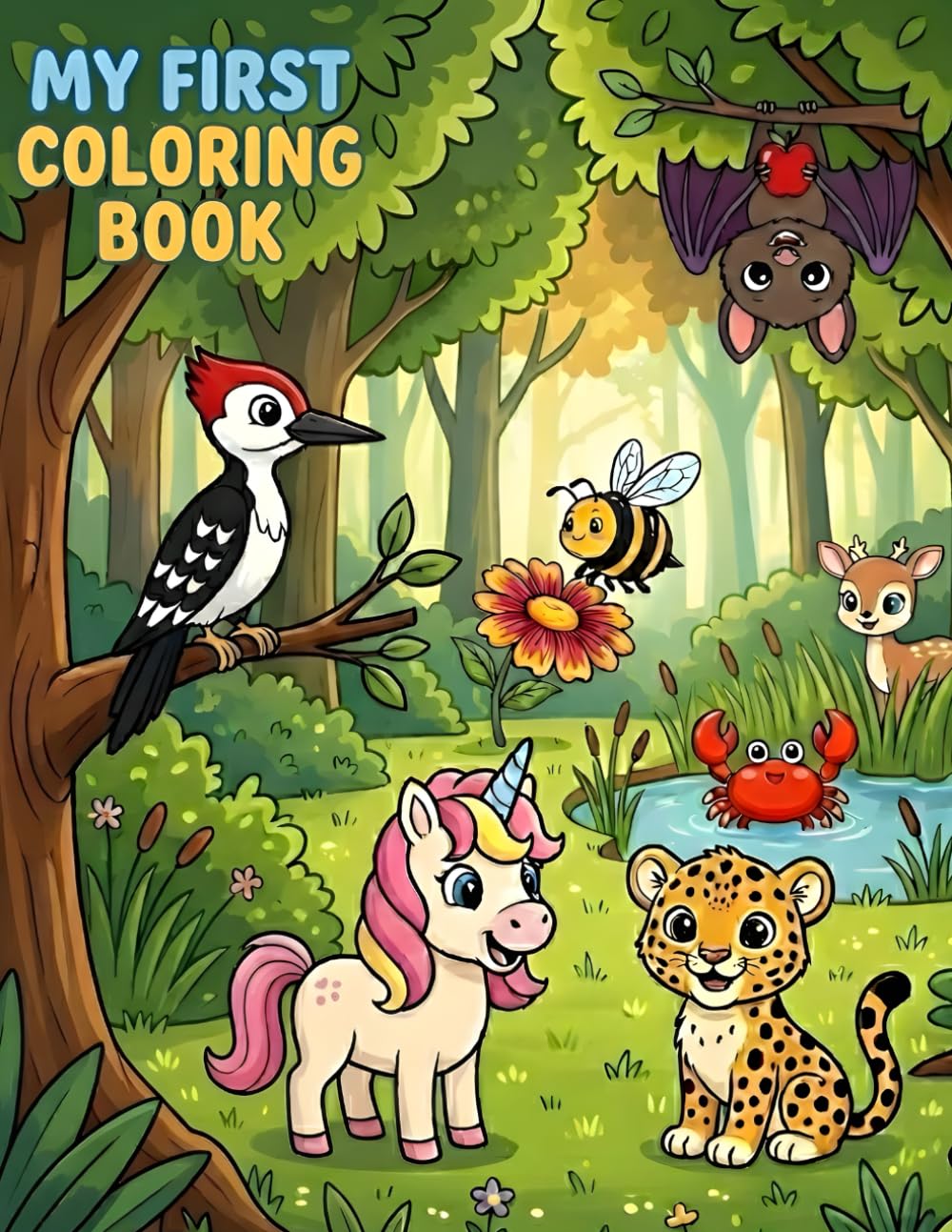 Animal Coloring Book for Kids Ages 3–6: Fun & Easy Farm, Jungle & Zoo Animals with Big Simple Pictures for Toddlers and Preschoolers