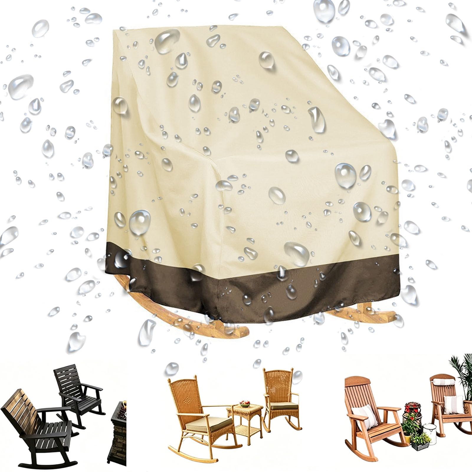 Garden Sunbed Cover,Single Rocking Chair Cover Waterproof Windproof Anti-UV Heavy Duty 210D Oxford Fabric Outdoor Patio Rattan Single Rocking Chair Protectio(Size:127x101x114cm,Color:Beige brown 420D)