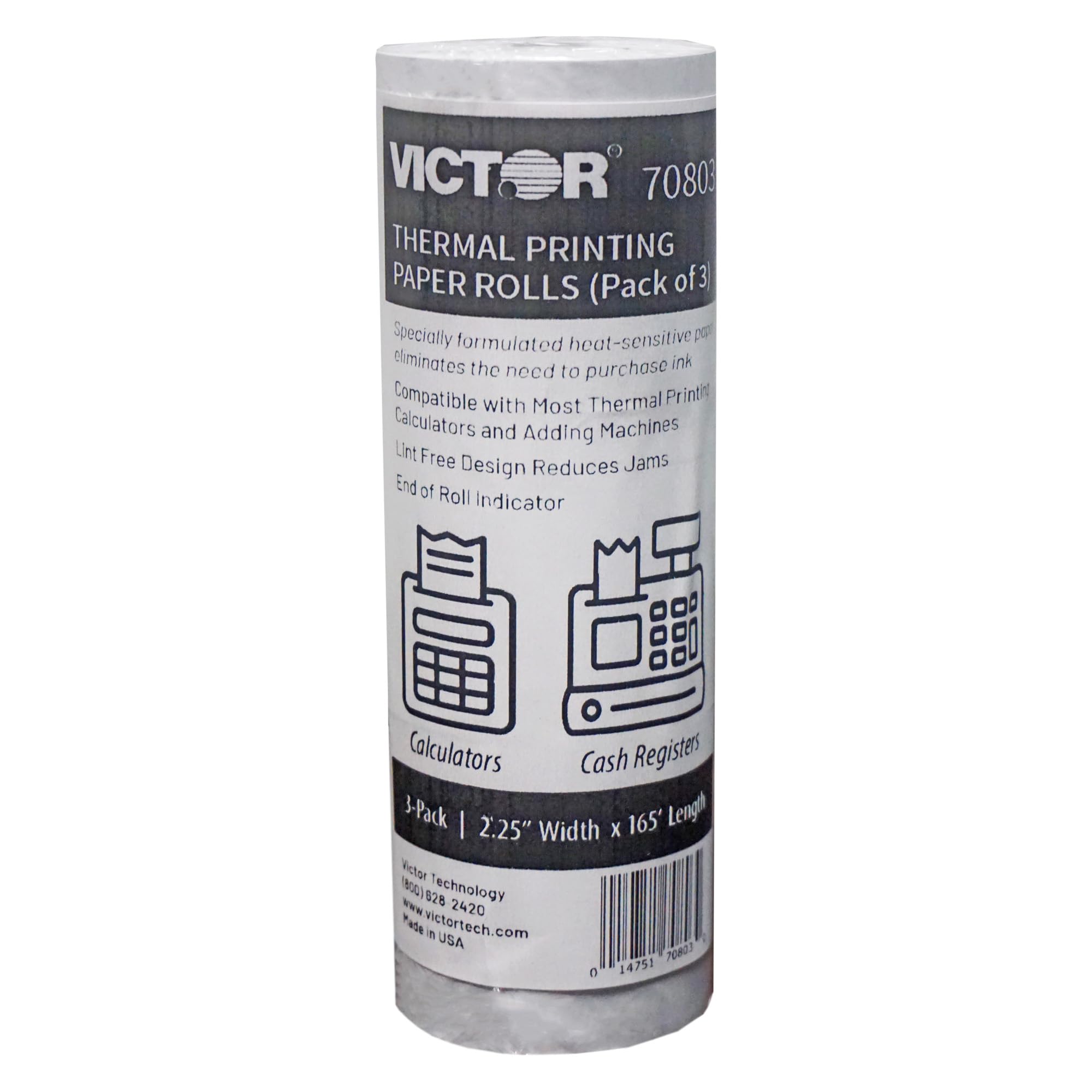 Victor Thermal Paper Roll For Printing Calculators & Cash Registers, 3 Pack, 165 ft (70803) - Image 4