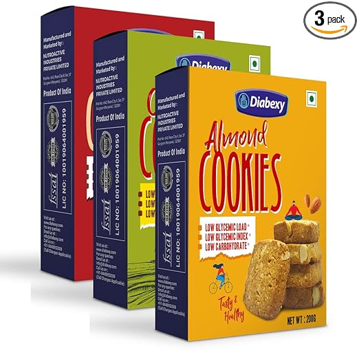 Diabexy Cookies Combo (Almond, Coconut & Chocolate) Sugar Control For Diabetes 200 gm Each (Pack of 3)