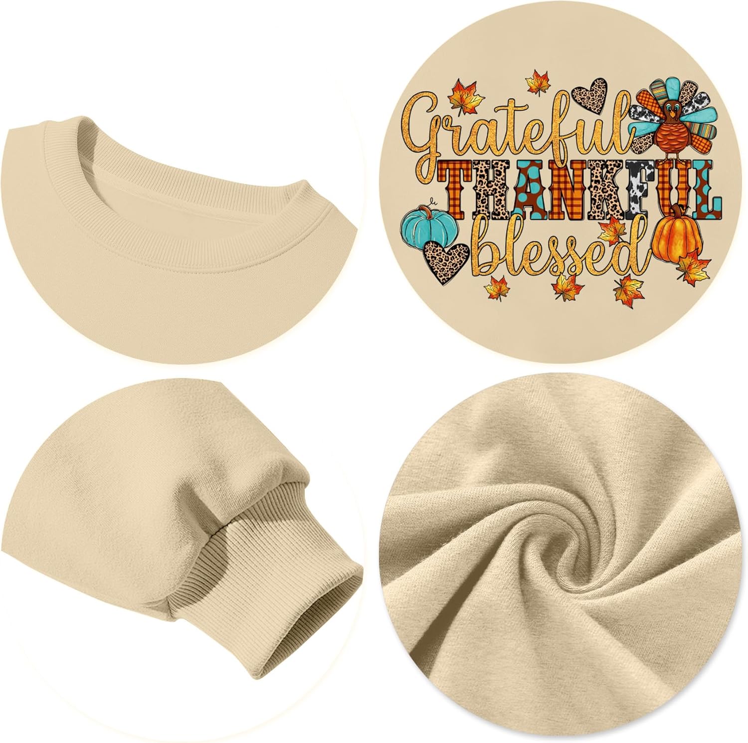 Thanksgiving Sweatshirts for Women Fall Pumpkin Shirt Thankful Grateful Blessed Tops Halloween Pullover Tee - Image 5