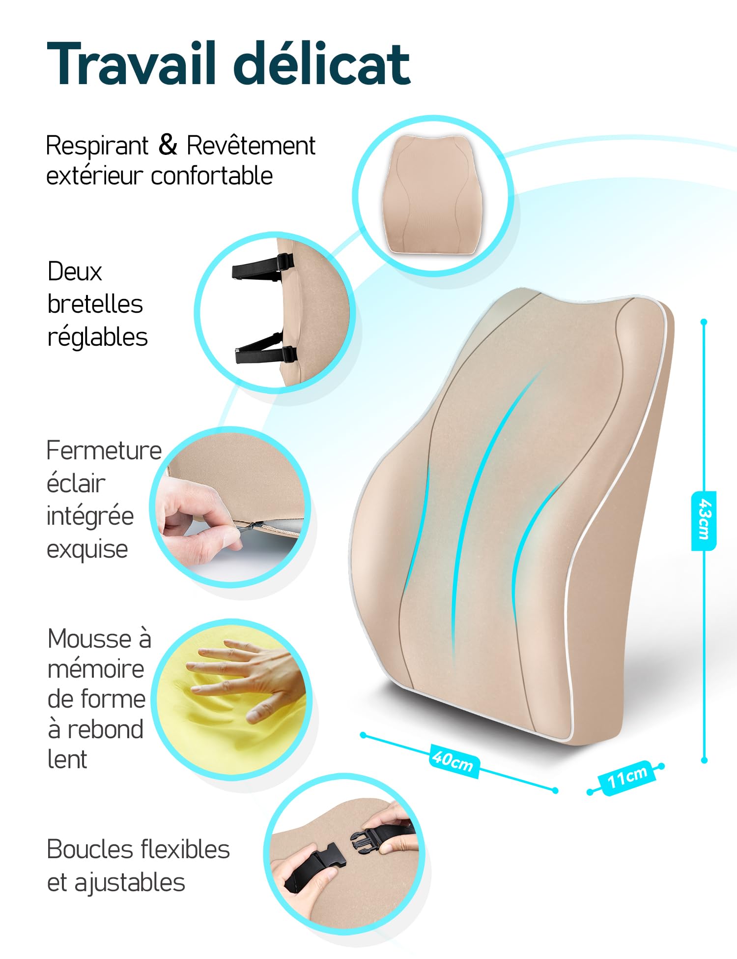 Travel Ease Ergonomisch Zitkussen, Premium Traagschuim Zitpad met Antislipbasis voor Langdurig Comfort, Heupsteunkussen voor Bureaustoel, Autostoel, Gamingstoel (Zwart