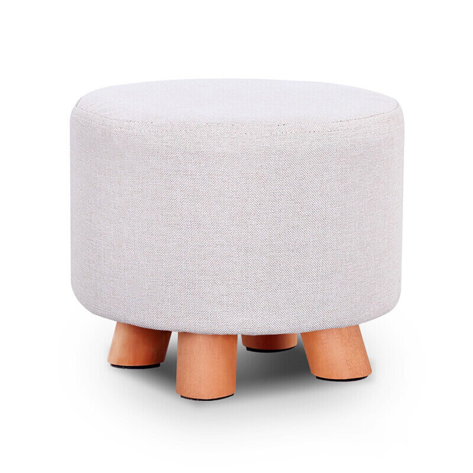 Pouf tabouret repose-pieds rond en lin et bois massif pour entrée