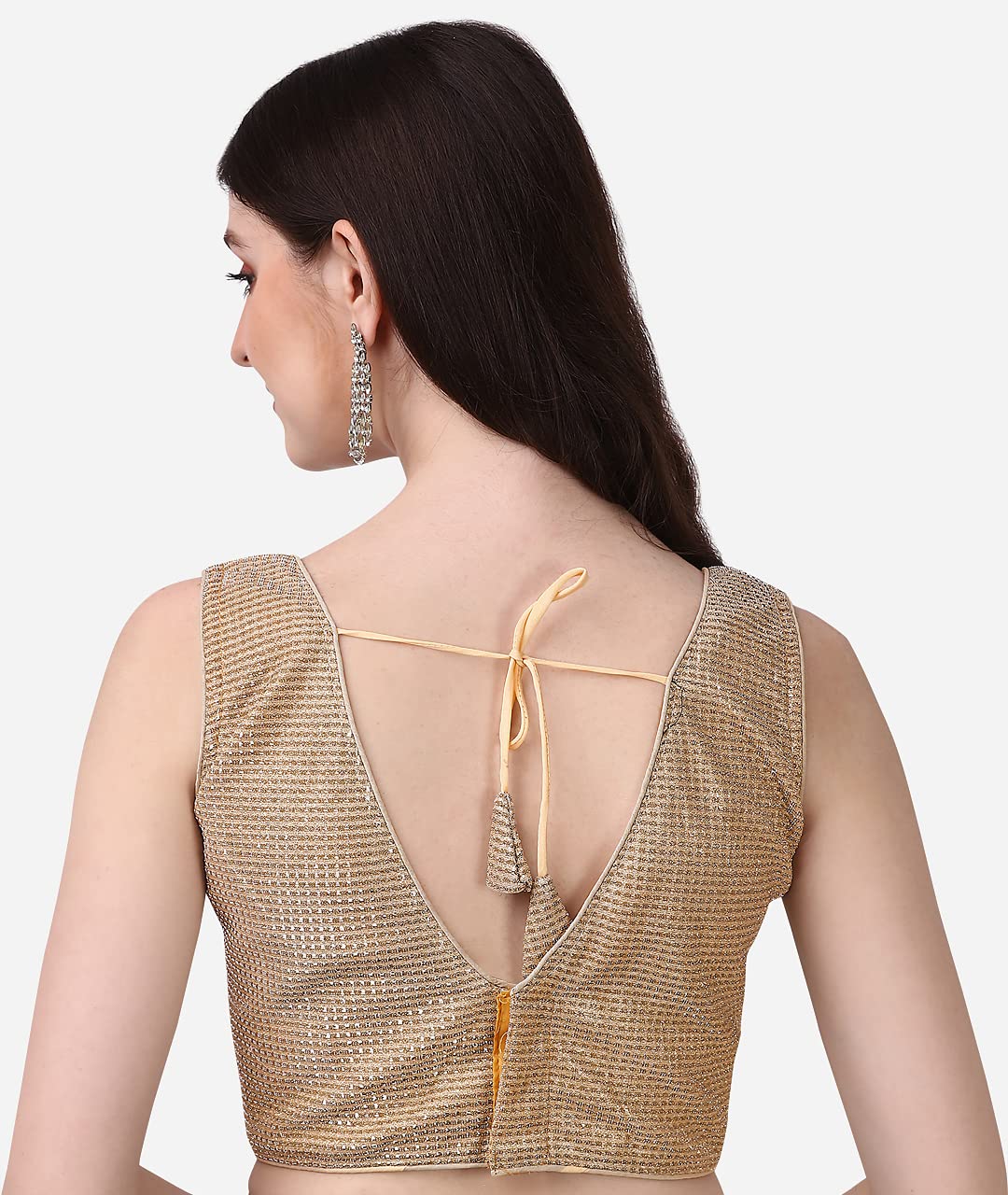 Pujia Mills Womens V Neck Sleeveless Saree Blouse(Gk Bonding Gold_38)