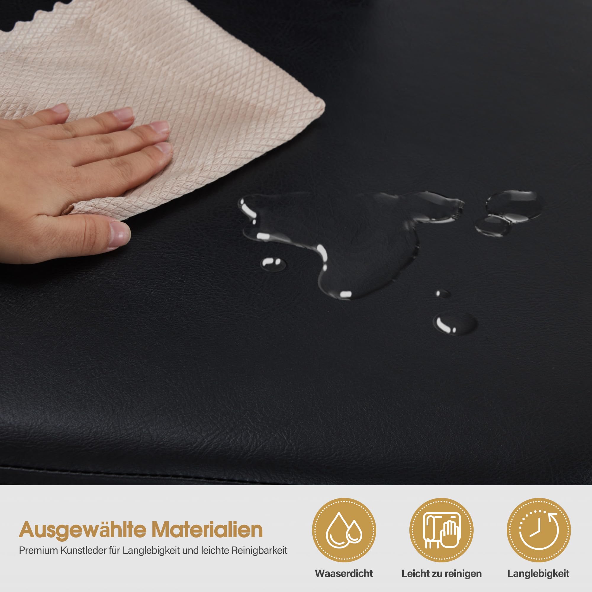 Barberpub con 3 posti e schienale, 130 cm, pancare per salone spa, imbottita con schienale, per soggiorno, arredamento per parrucchiere W517 (Nero/Finta Pelle)