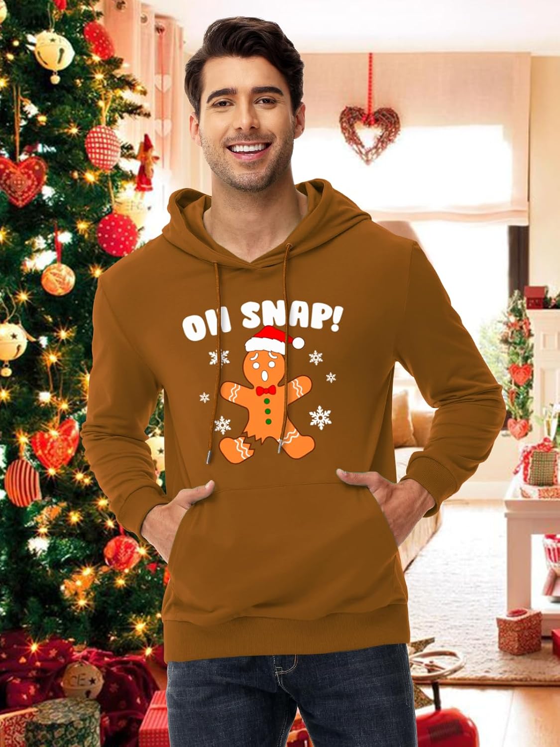 AOBUTE Mens Christmas Hoodie Women Xmas Hooded Sweatshirt with Pocket