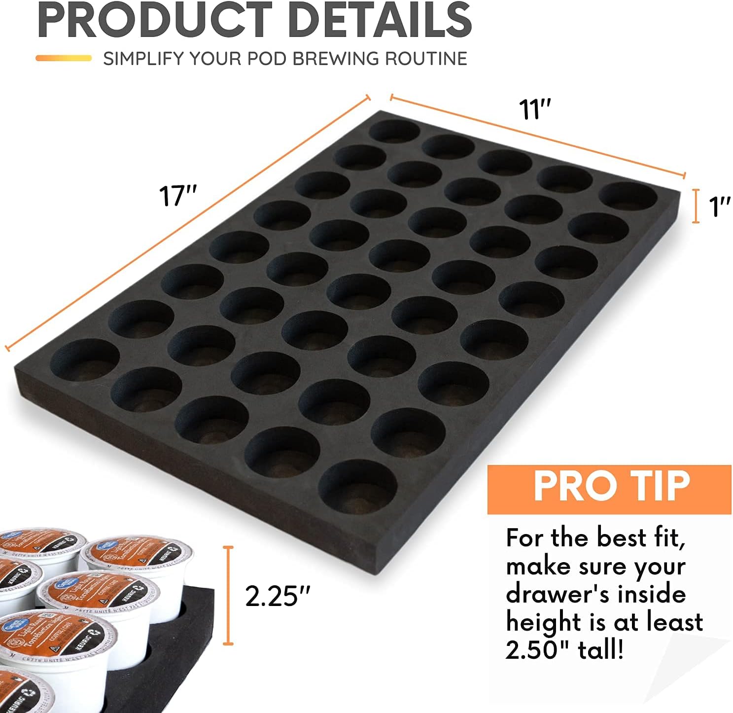 Coffee Pod Holder Compatible With Keurig KCup Pods - K Cup Drawer Holder Organizer for Office and Kitchen K-Cup Storage - 40 Capacity Keurig Pod Holder Made With High-Density Foam (1) : Home & Kitchen