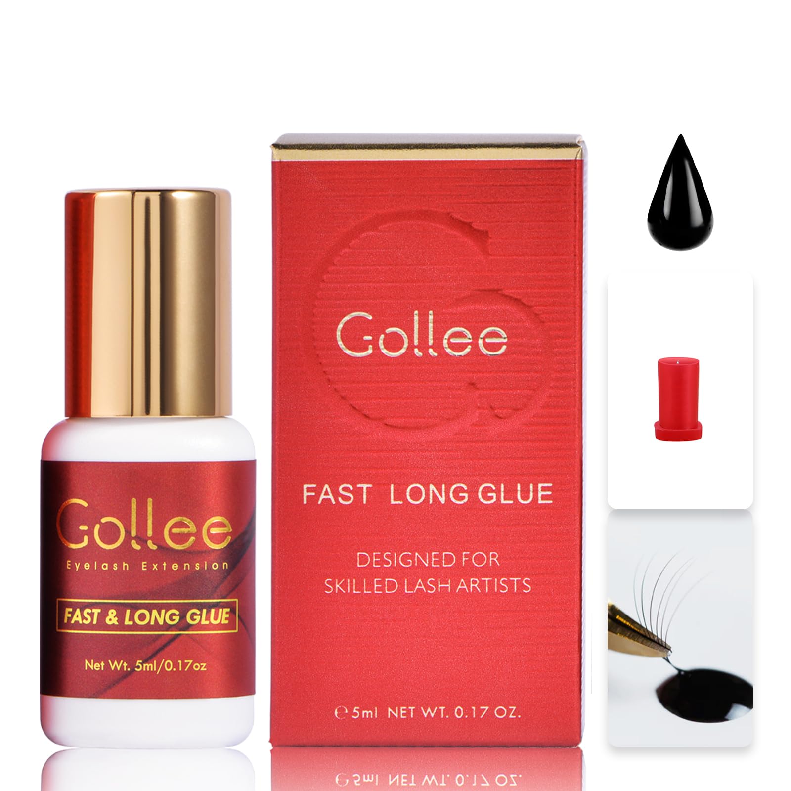 GOLLEE Pegamento Pestañas Postizas Pegamento Pestañas Pelo a Pelo Pegamento Extensiones de Pestañas Pegamento de Pestañas Pelo a Pelo Pegamento para Pestañas (0,7 fl.oz/5 ml)/1-2 S/6-8 Semanas/Negro