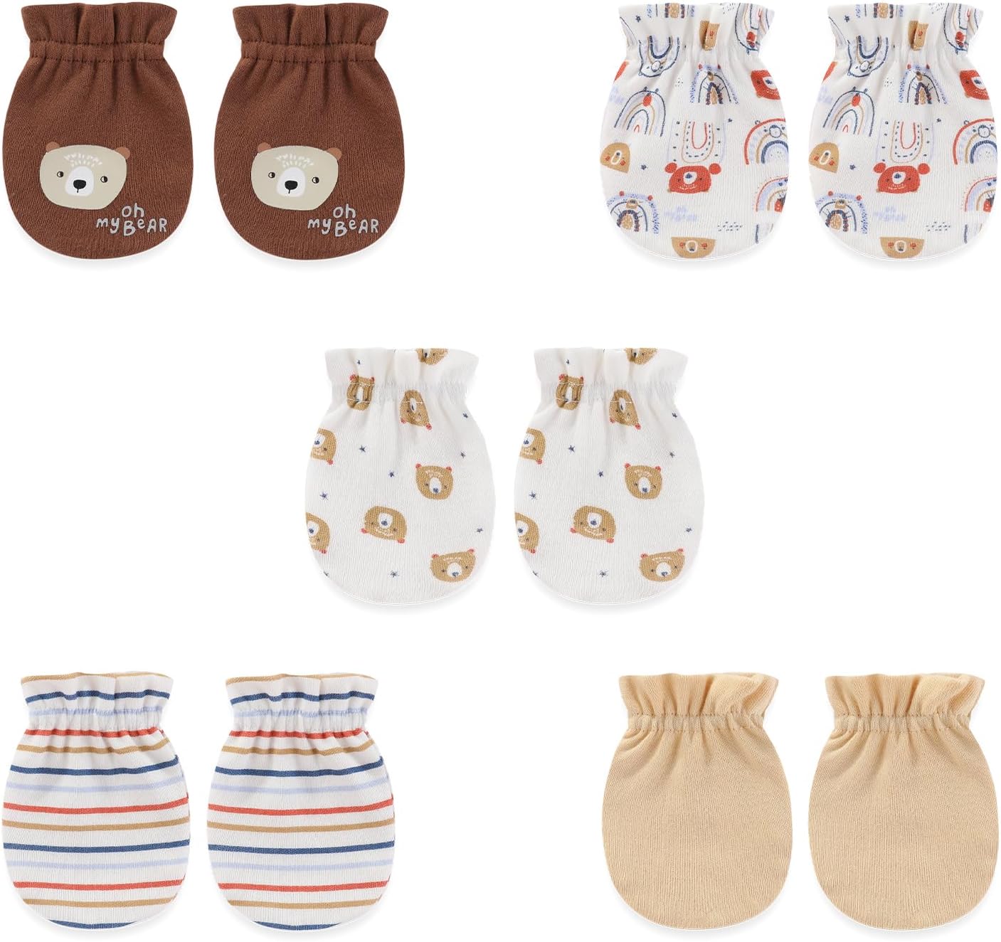 5 Pairs Baby Boy Girl Hand Mittens Not Scratch 0-6 Months New Born Gloves