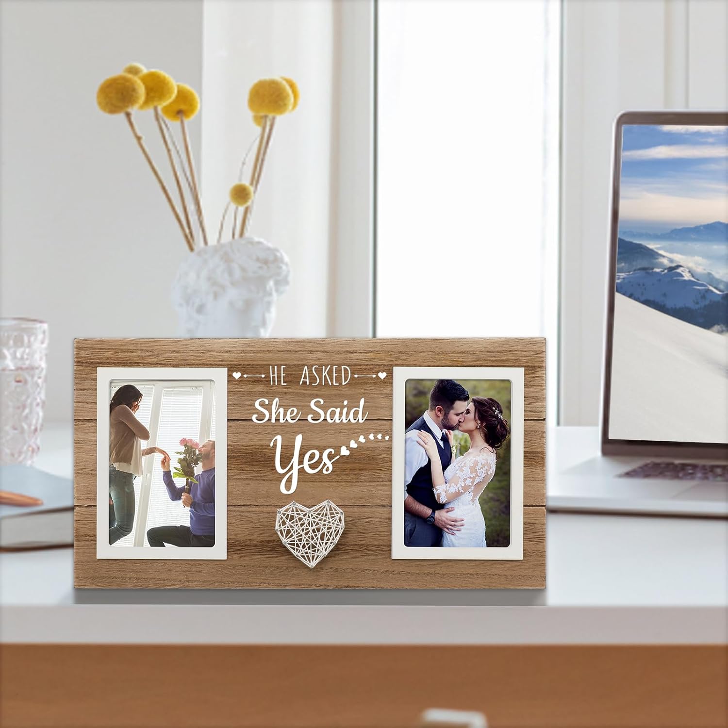 Engagement Gifts for Couples Picture Frame, He Asked She Said Yes Promposal Gifts, Engagement Gift for Her Photo Frame, Holds 2pcs 4x6 Inches Photos - Image 6