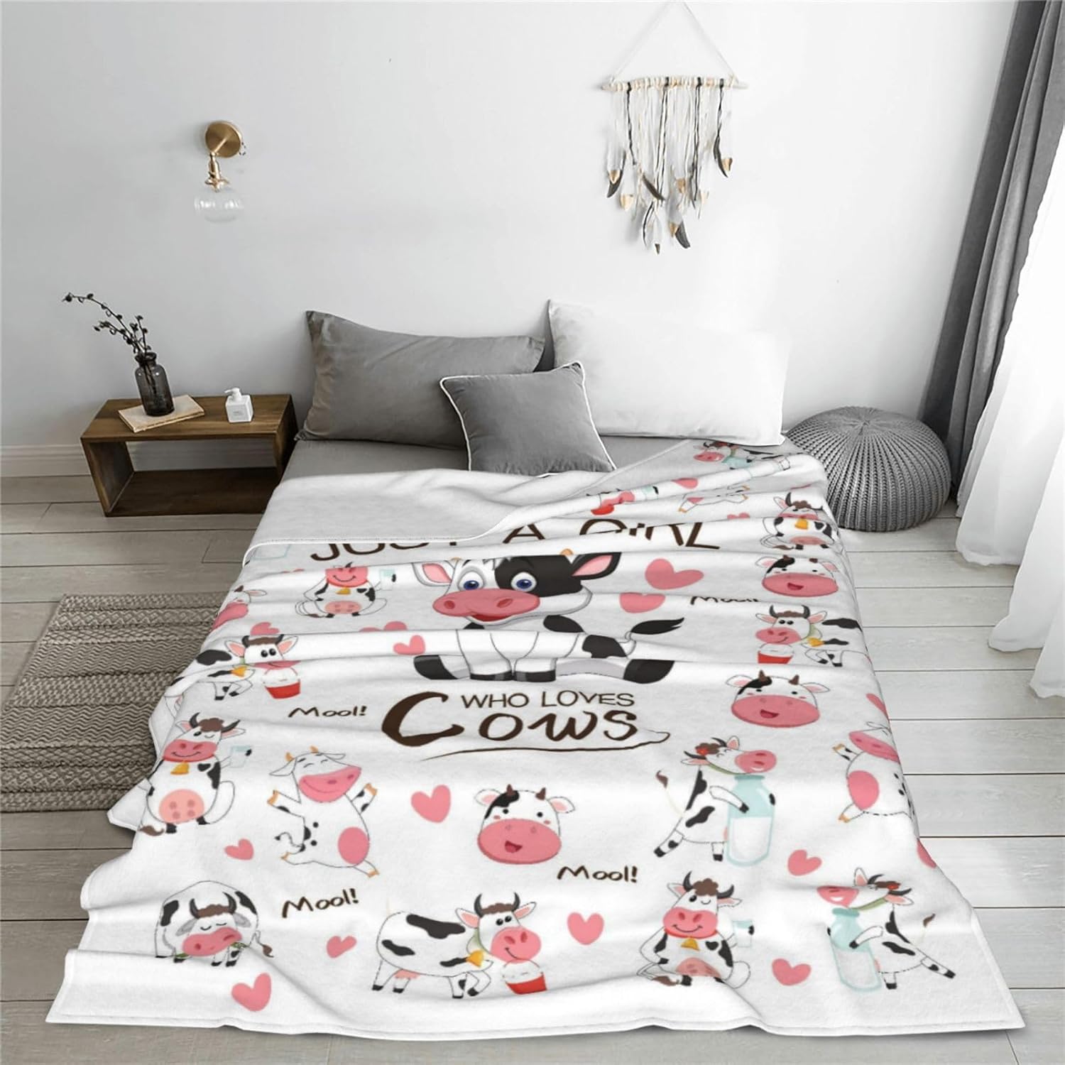 Just a Girl Who Loves Cows Blanket, Cute Cow Pattern Blanket, Suitable for Sofas, Cars, and Camping, Flannel Blanket for a Gift for Those Who Love Cows (50"x40") - Image 4