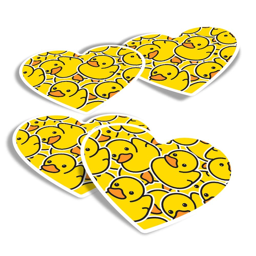 Destination Vinyl Ltd Multi Vinyl Heart Stickers (Set Of 4) - Yellow Rubber Ducks Duckling Fun Decals For Laptops,Tablets,Luggage,Scrap Booking,Fridges #2078