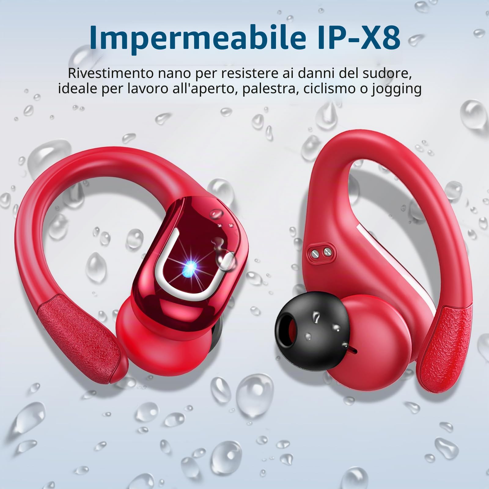 Cuffie Bluetooth Sport, 75 Ore Auricolari Bluetooth 5.4 con 4 ENC Mics, Stereo Cuffie Wireless Antirumore, IP7 Impermeabili Cuffiette Bluetooth con Display LED, Cuffie Senza Filo per Running/Palestra