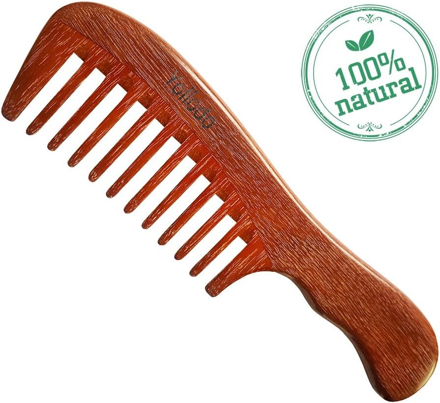 Yollodo Natural Red Sandalwood Wooden Comb - Light Weight Wood Comb Wide Tooth - NO Snags, NO Tangle, NO Static,Easy Carry for Women Detangling or Curly