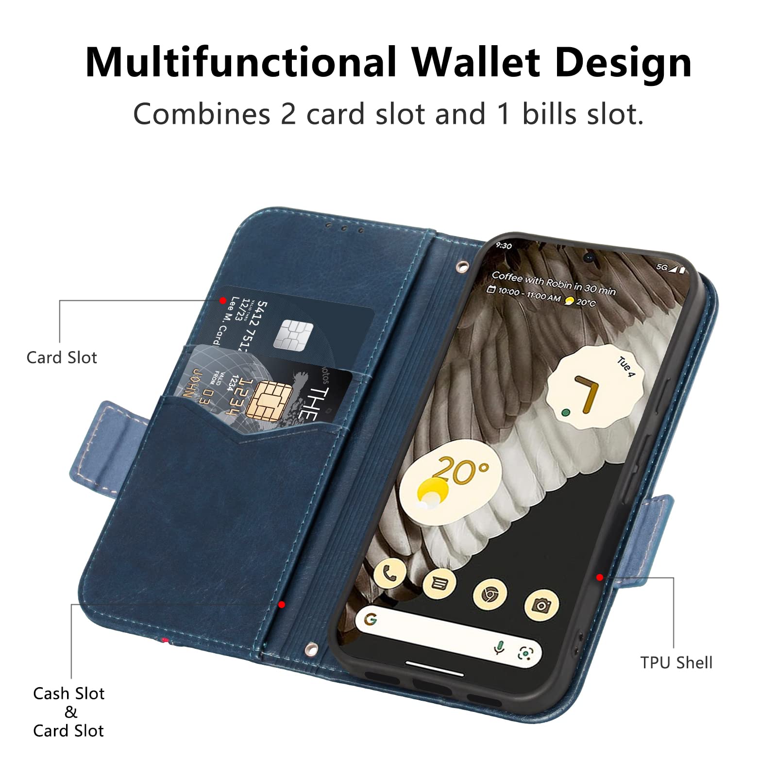 Cover per Google Pixel 7A Flip Custodia in Pelle PU, Cover a Libro