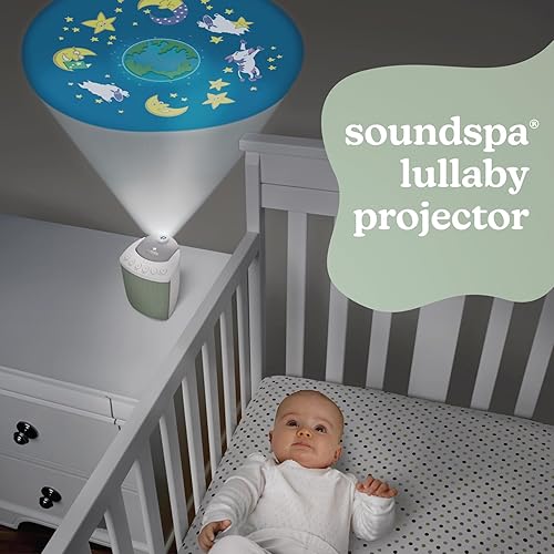 Miniatura 2 de MyBaby SoundSpa Lullaby - Proyector y máquina de sonido 2 en 1 con 8 sonidos relajantes, volumen ajustable, proyector de luz nocturna giratoria con