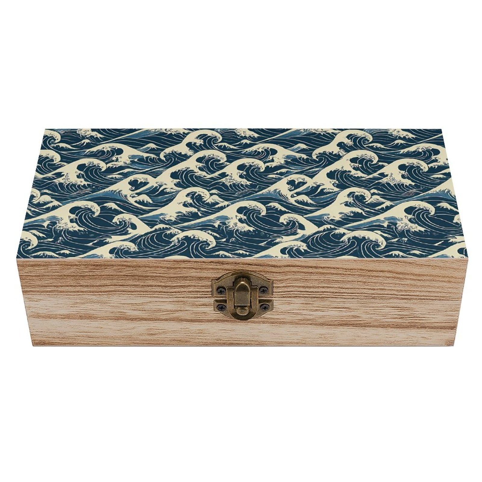 Oudrspo Waves Retro Wooden Storage Box Keepsake Jewelry Decorative Art Storages Box Gift Boxs