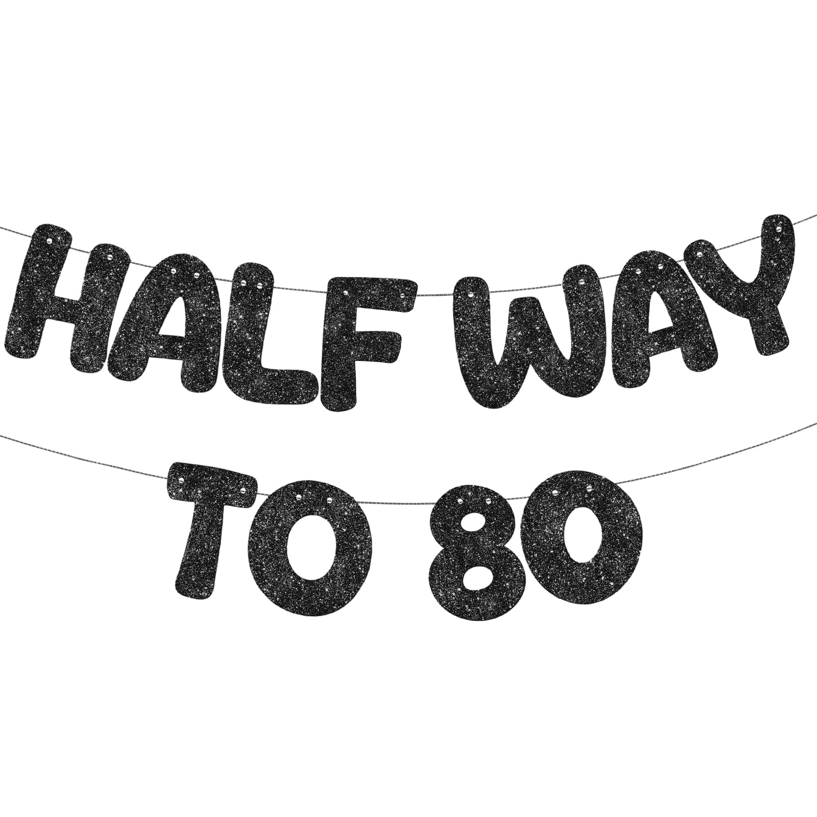 Fulmoon Pre Strung Halfway to 80 Banner Glitter 40th Birthday Decorations Men Funny Happy Birthday Sign 40th Wedding Anniversary Sign Decor(Black)