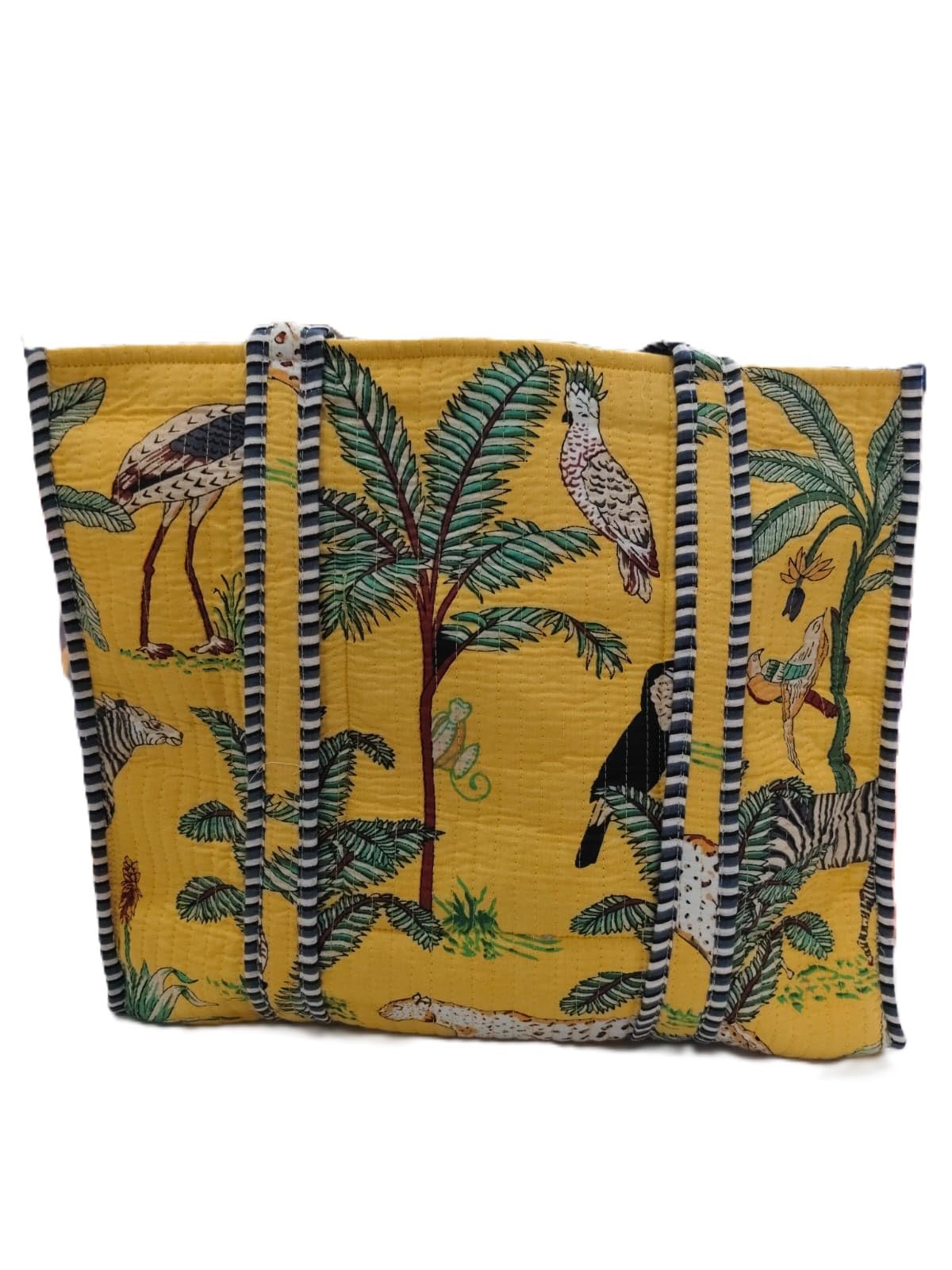 Quilted Cotton Tote Bag, Yellow Jungle Animal Print-image-17