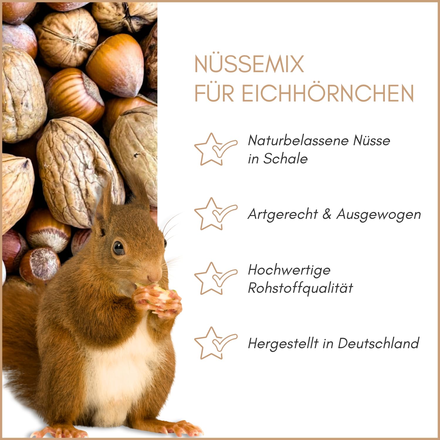 Supravit Frische Nüsse-Mix Eichhörnchen Futter 1kg | Futter für Eichhörnchen mit Haselnüsse, Walnüsse mit Schale für Eichhörnchen | Ganzjähriges Eichhörnchenfutter