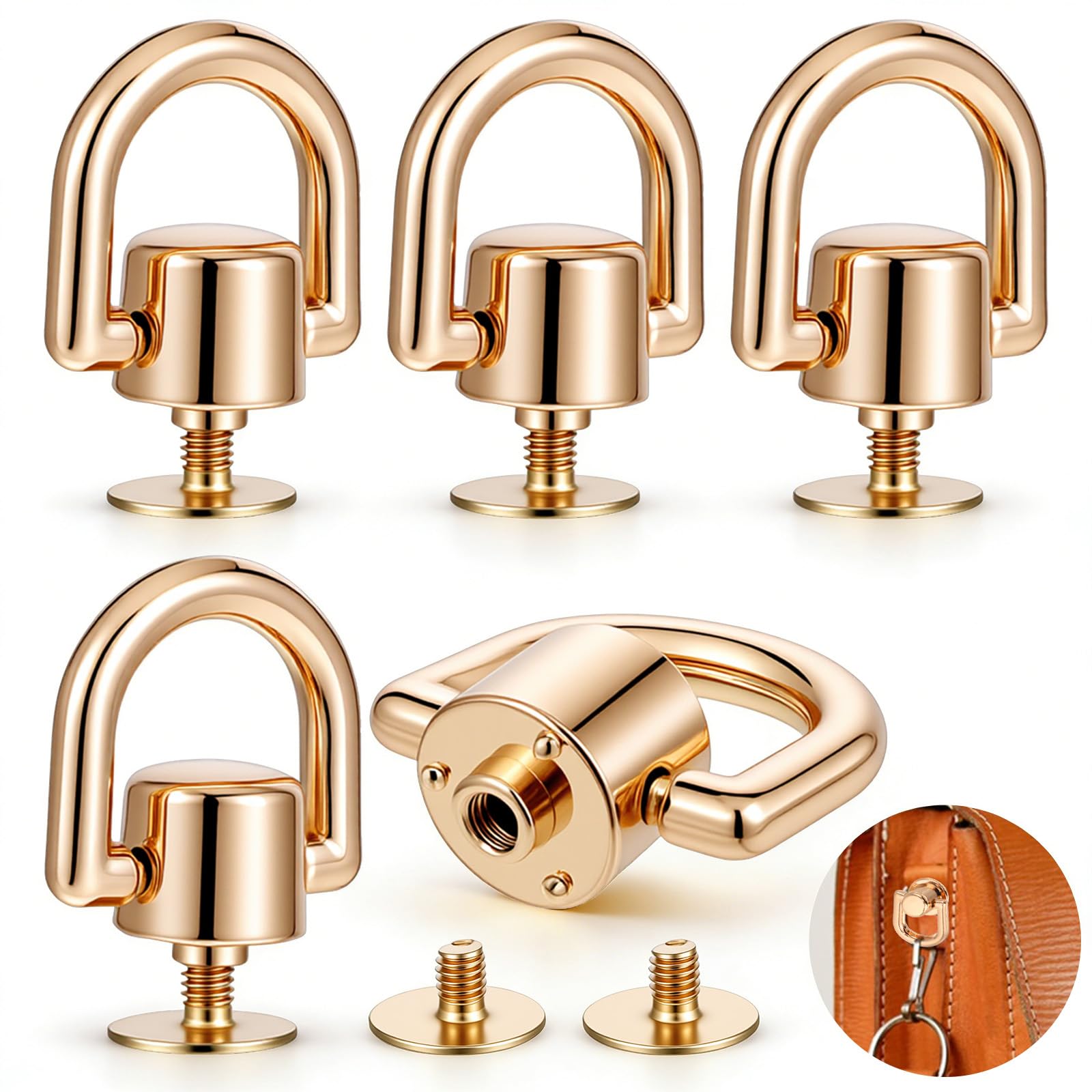 Photo 1 of 18 Pcs D Ring Rivets for Purse Heavy Duty 360° Rotatable Gold