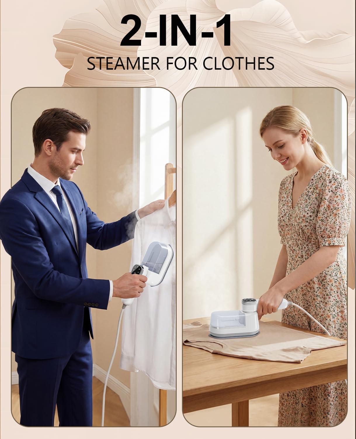 Portable Steamer for Clothes, 1200W 20s Fast Heat Travel Clothes Steamer, 2-in-1 Dry & Wet Foldable Steamer Iron with LCD Screen & 4 Steam Modes, 160ml Water Tank, 120V Wrinkle Remover