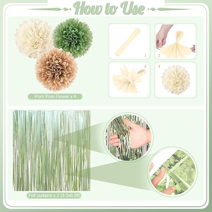 Kit Decoración Fiesta Verde Oro Incluye Globos Cortina Bande miniatura 8