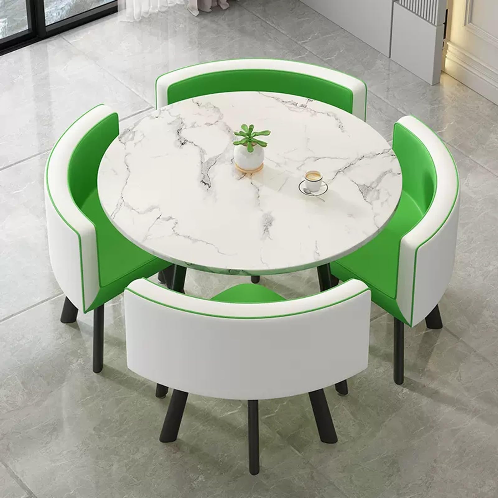 AYCDL SpaceSaving Round Dining Table Set with 4 Chairs for Conference Room & Office – Versatile Reception Table Negotiation Desk & Coffee Table Combo,Pu-leder14