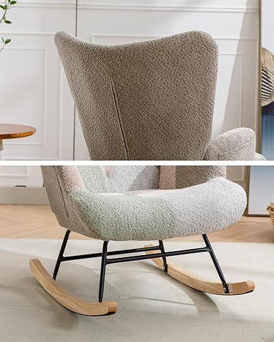 Miniatura 7 de LifeSky - Silla mecedora cómoda y moderna, sillas deslizantes de tela de lino con retazos, silla mecedora para dormitorio, sala de estar, macarrón