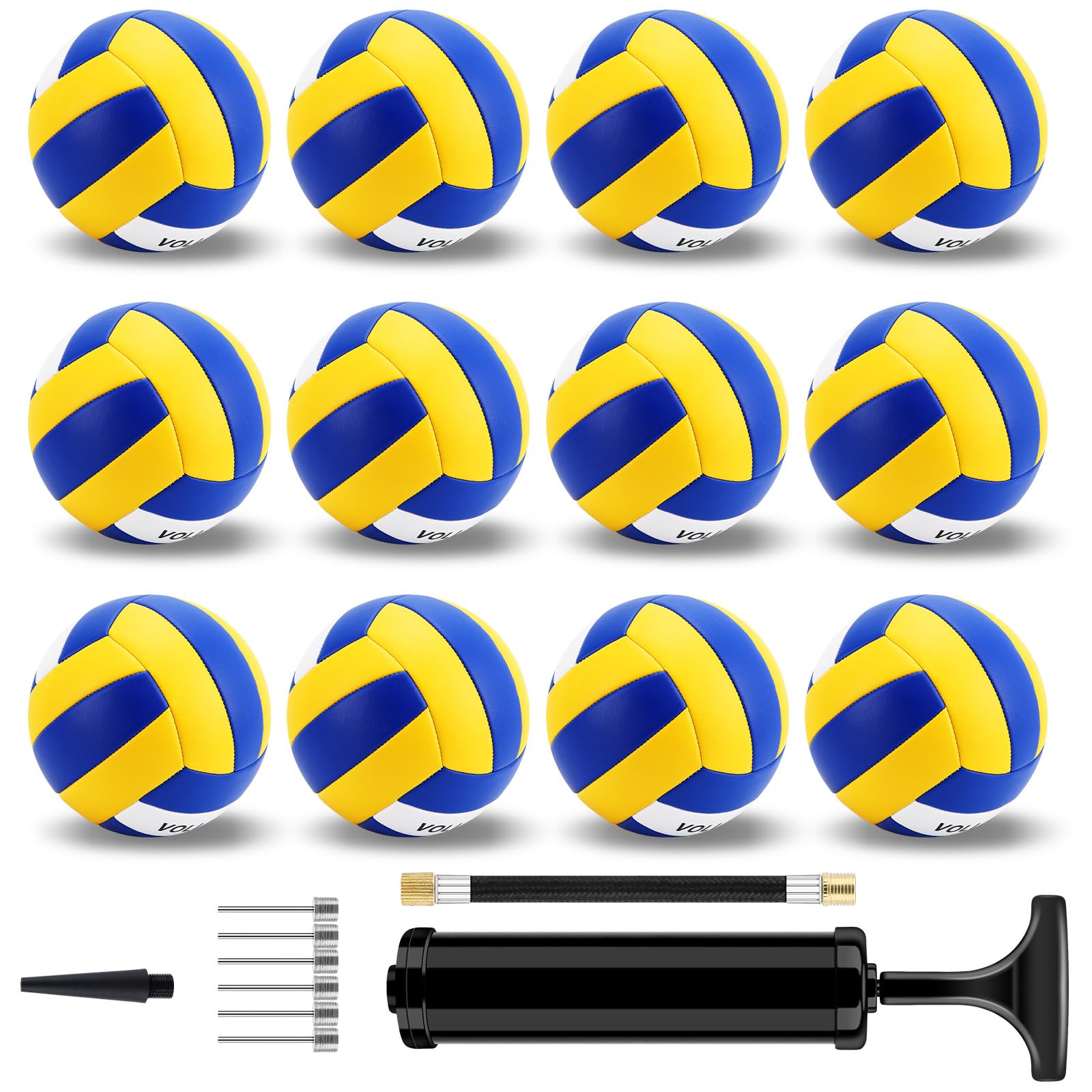 SIKEMAY Volleybälle, offizielle Größe 5, mit Pumpe, für drinnen und draußen, Strand, Sand, Pool, Wasserspiel, Training, Match für Anfänger, Wettbewerb, für Erwachsene, Damen, Herren, 12 Stück