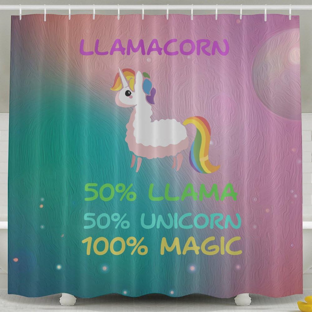 Llamacorn Cute Llama Unicorn Shower Curtain Fabric Bathroom Shower Curtain Set,72x60 Inch