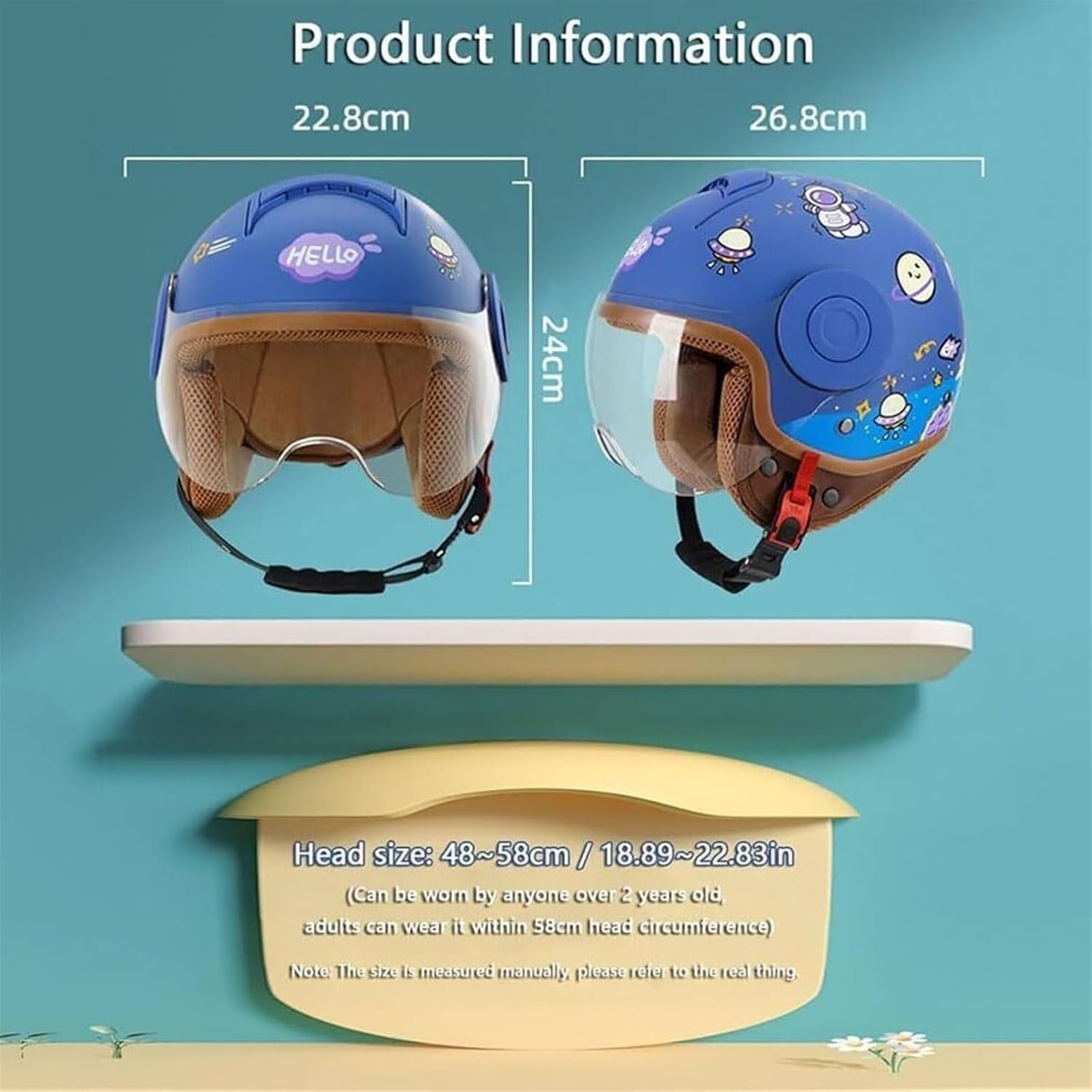 Kids Motorcycle Half Helmet,DOT Approved Child Boys Girls Open Face Four Wheeler Helmet with Visor,Youth Street Electric Moped ATV Helmets for Scooter Dirt-Bike Go-Kart