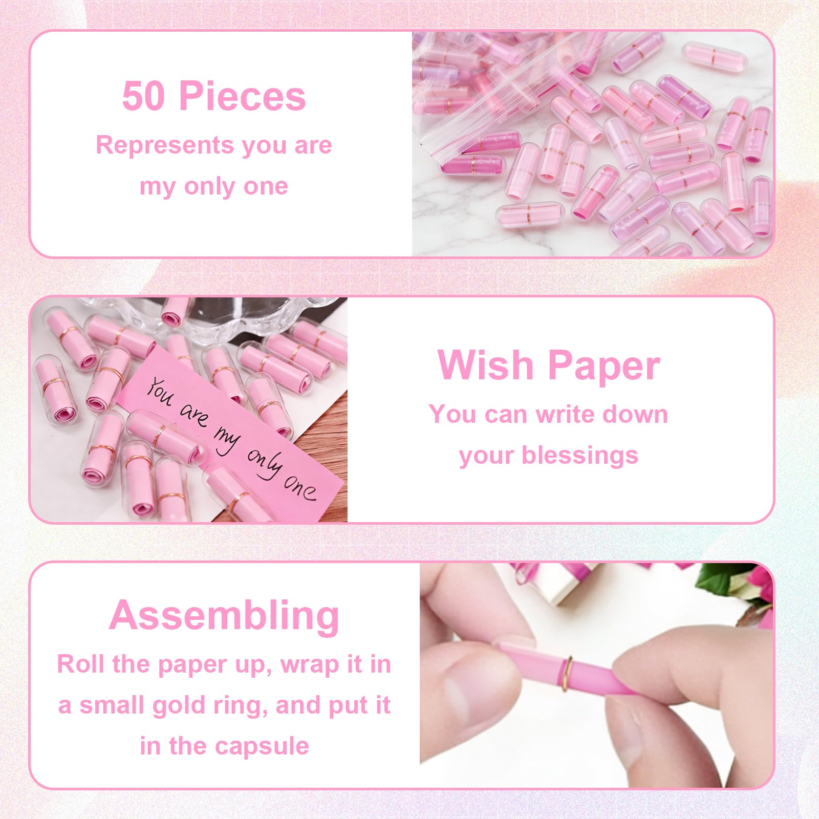 Lot de 50 lettres de capsule d'amour dans un bocal en verre en forme de cœur, rose à faire soi-même, message personnalisé dans une bouteille, cadeau pour lui/elle, souvenir romantique pour petit ami