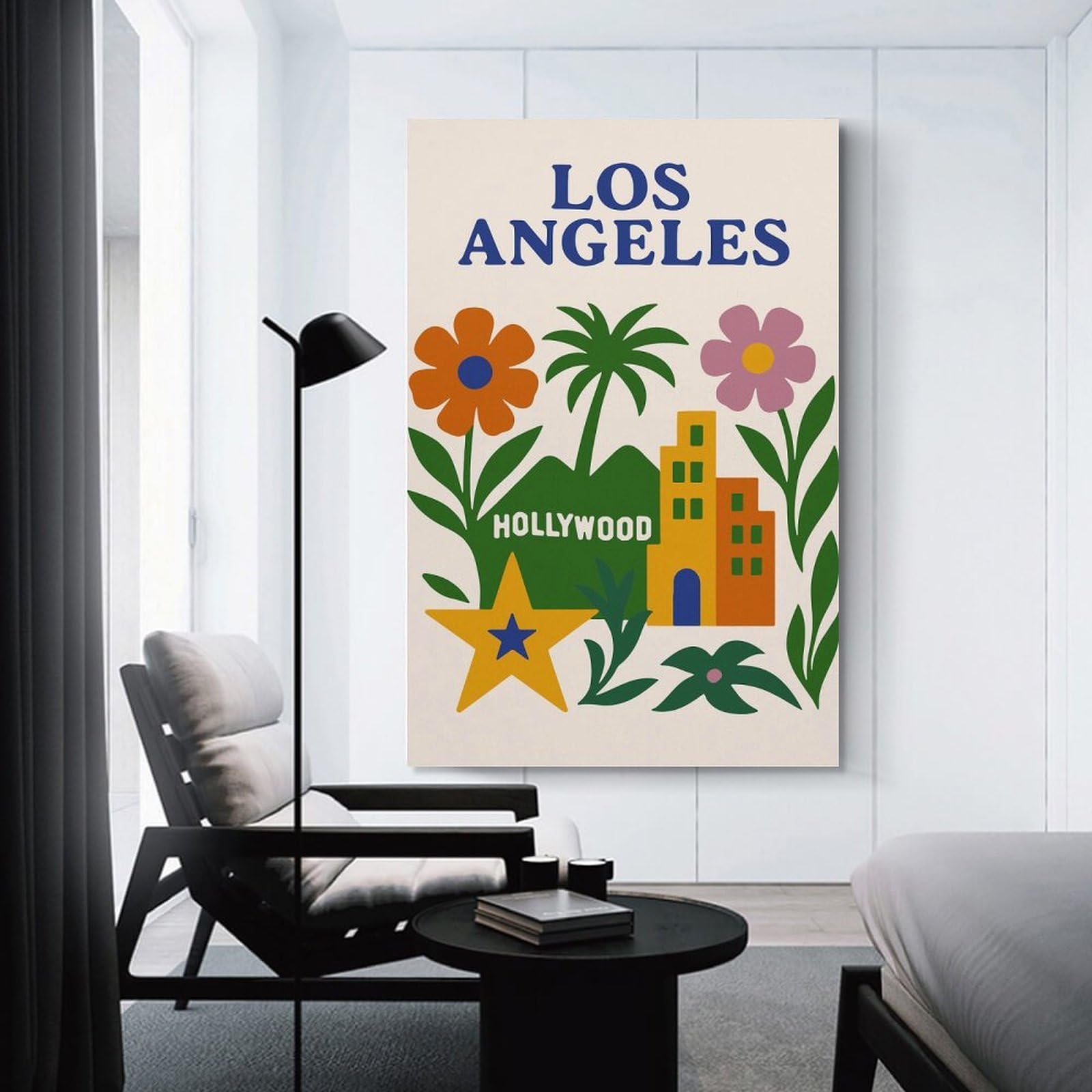 Junmoney Los Angeles And Hollywood Illustration Decorative Canvas Print 20x30inch(50x75cm), for Gallery Wall Layouts in Home Or Office, Home Wall Art for Statement Displays