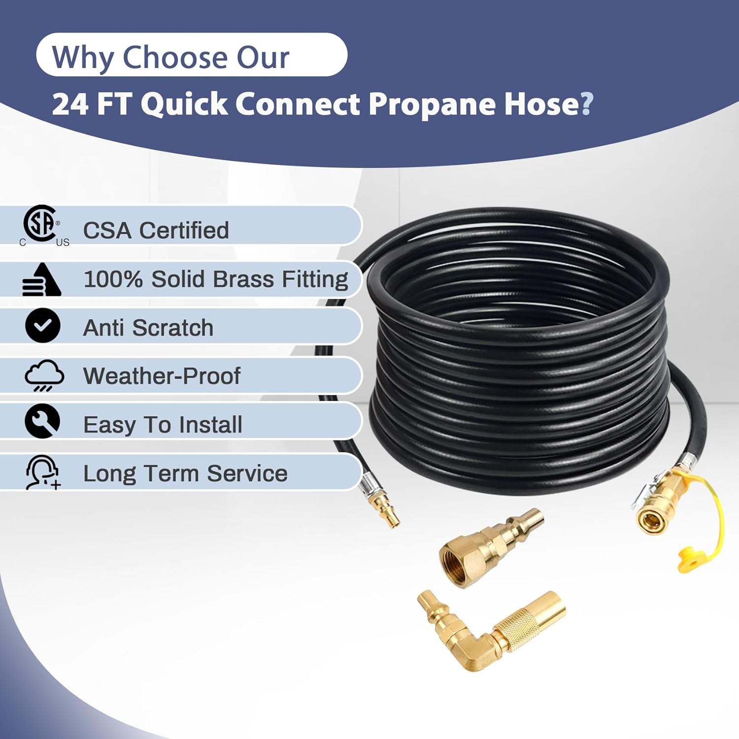 Iococee Upgraded 24FT RV Quick Connect Propane Hose for RV to Grill, Low Pressure Quick Connect Propane Hose with Elbow Adapter for 17" and 22" Blackstone Griddles/Grills