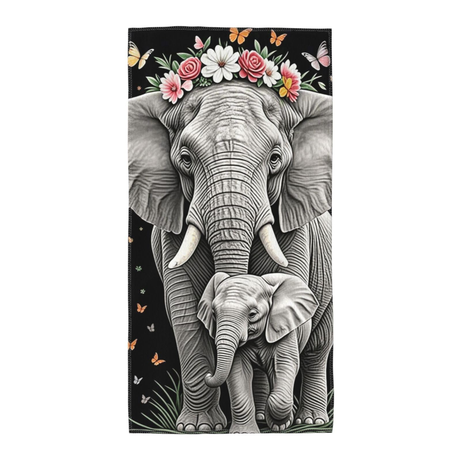 FekiLoot Absorbent Hand Towels 13.8"X27.5" Decorative Bathroom Towel Soft Microfiber Face Towel Cute Elephant Dish Kitchen Towels for Bathroom Kitchen Hotel Spa Bath Towels