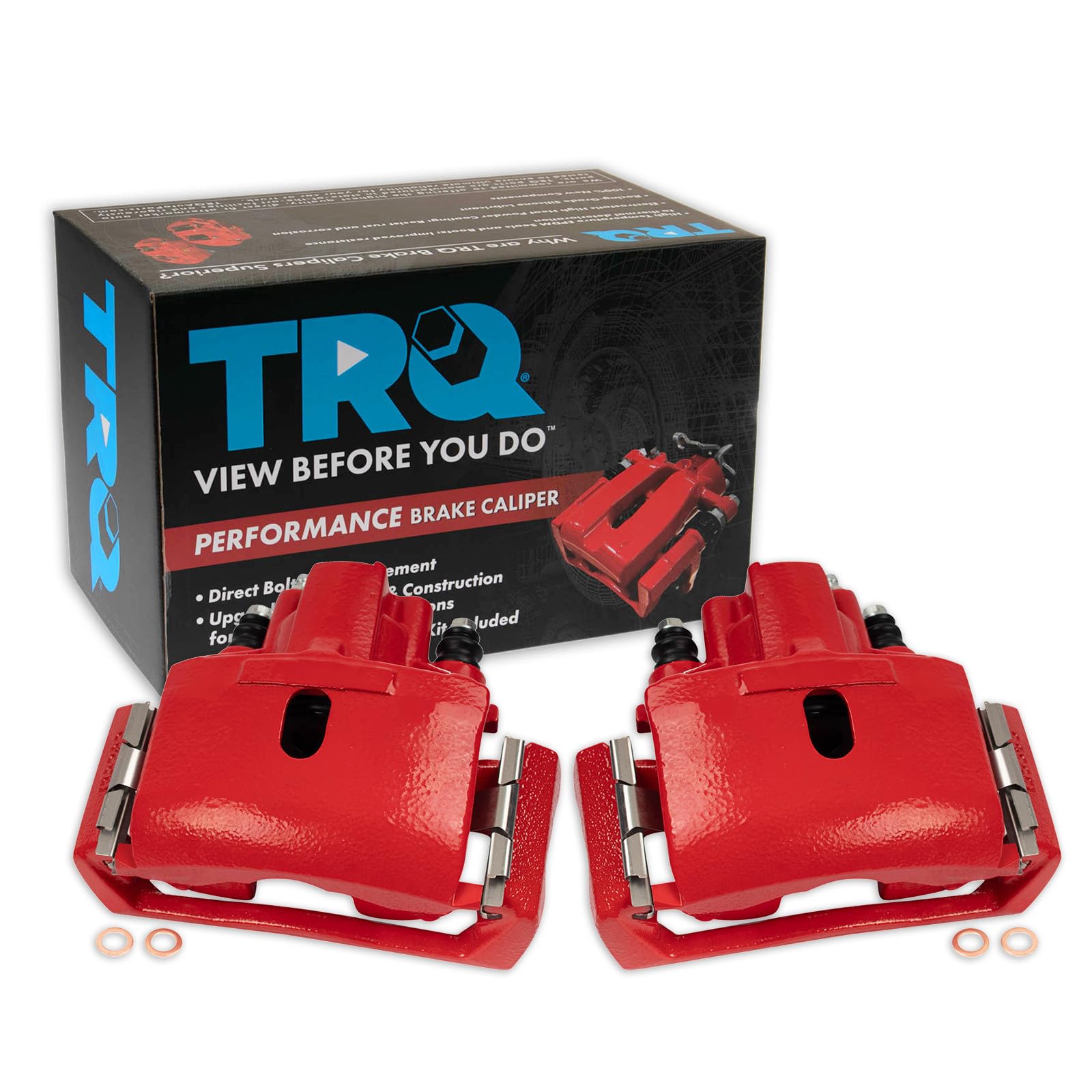 TRQ Rear Brake Caliper Set Painted Red Compatible with 2007-2009 Chrysler Aspen 2004-2009 Dodge Durango 2002-2010 Ram 1500 2003 Ram 1500 Van 2003 Ram